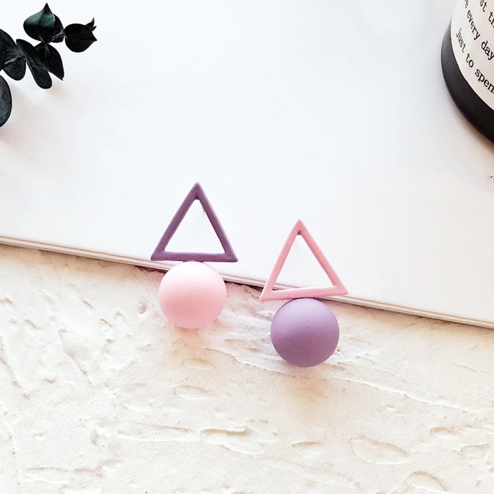 Fashion Candy Color Women Triangle Round Ball Pendant Geometric Stud Earrings Image 12