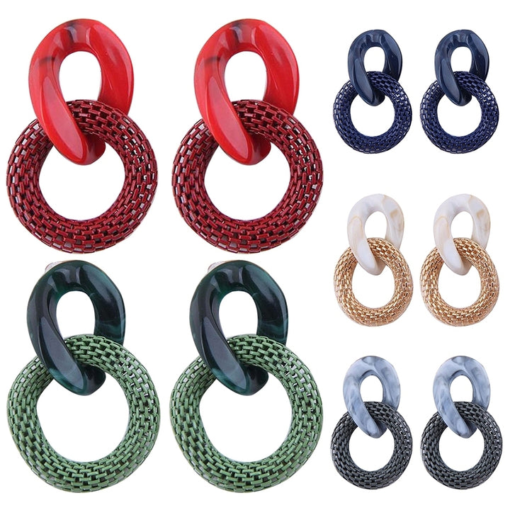 Women Fashion Acrylic Mesh Linked Circle Pendant Stud Earrings Party Jewelry Image 1