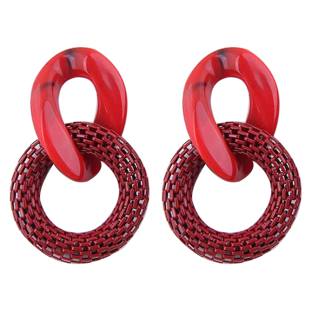 Women Fashion Acrylic Mesh Linked Circle Pendant Stud Earrings Party Jewelry Image 2