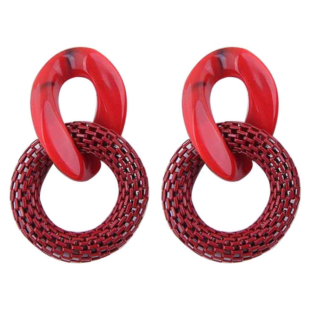 Women Fashion Acrylic Mesh Linked Circle Pendant Stud Earrings Party Jewelry Image 2