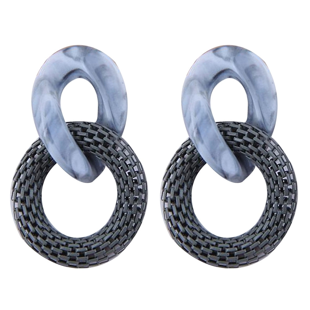 Women Fashion Acrylic Mesh Linked Circle Pendant Stud Earrings Party Jewelry Image 3