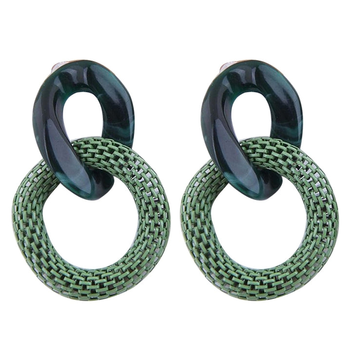 Women Fashion Acrylic Mesh Linked Circle Pendant Stud Earrings Party Jewelry Image 4