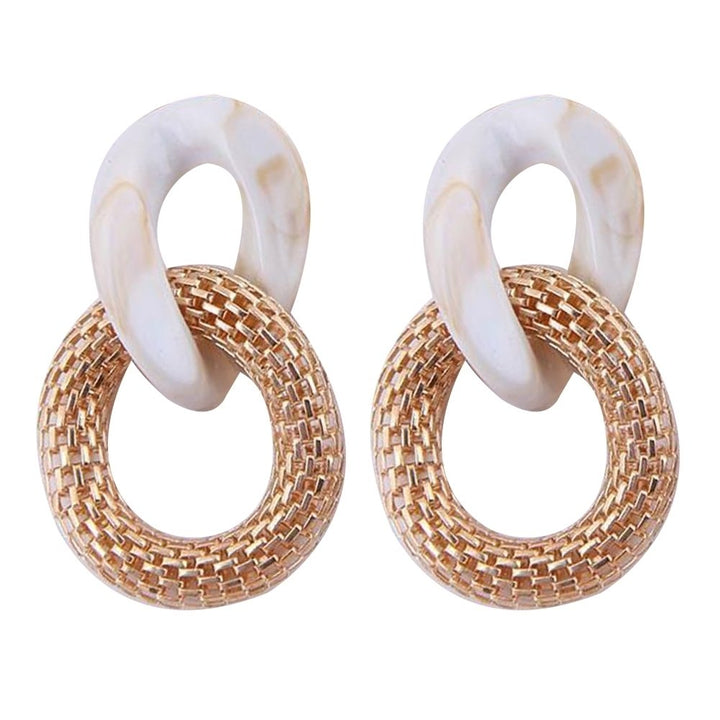 Women Fashion Acrylic Mesh Linked Circle Pendant Stud Earrings Party Jewelry Image 1