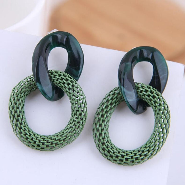 Women Fashion Acrylic Mesh Linked Circle Pendant Stud Earrings Party Jewelry Image 9