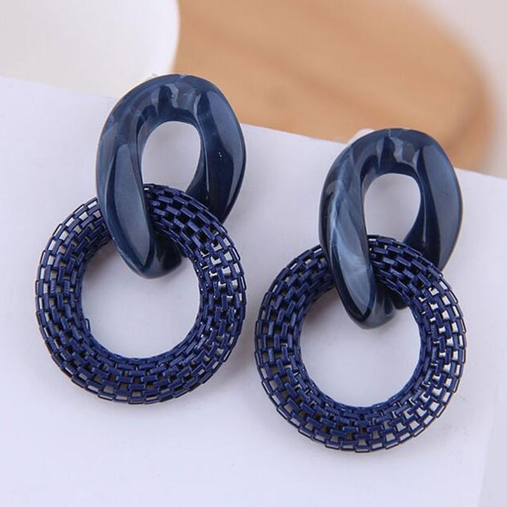 Women Fashion Acrylic Mesh Linked Circle Pendant Stud Earrings Party Jewelry Image 10