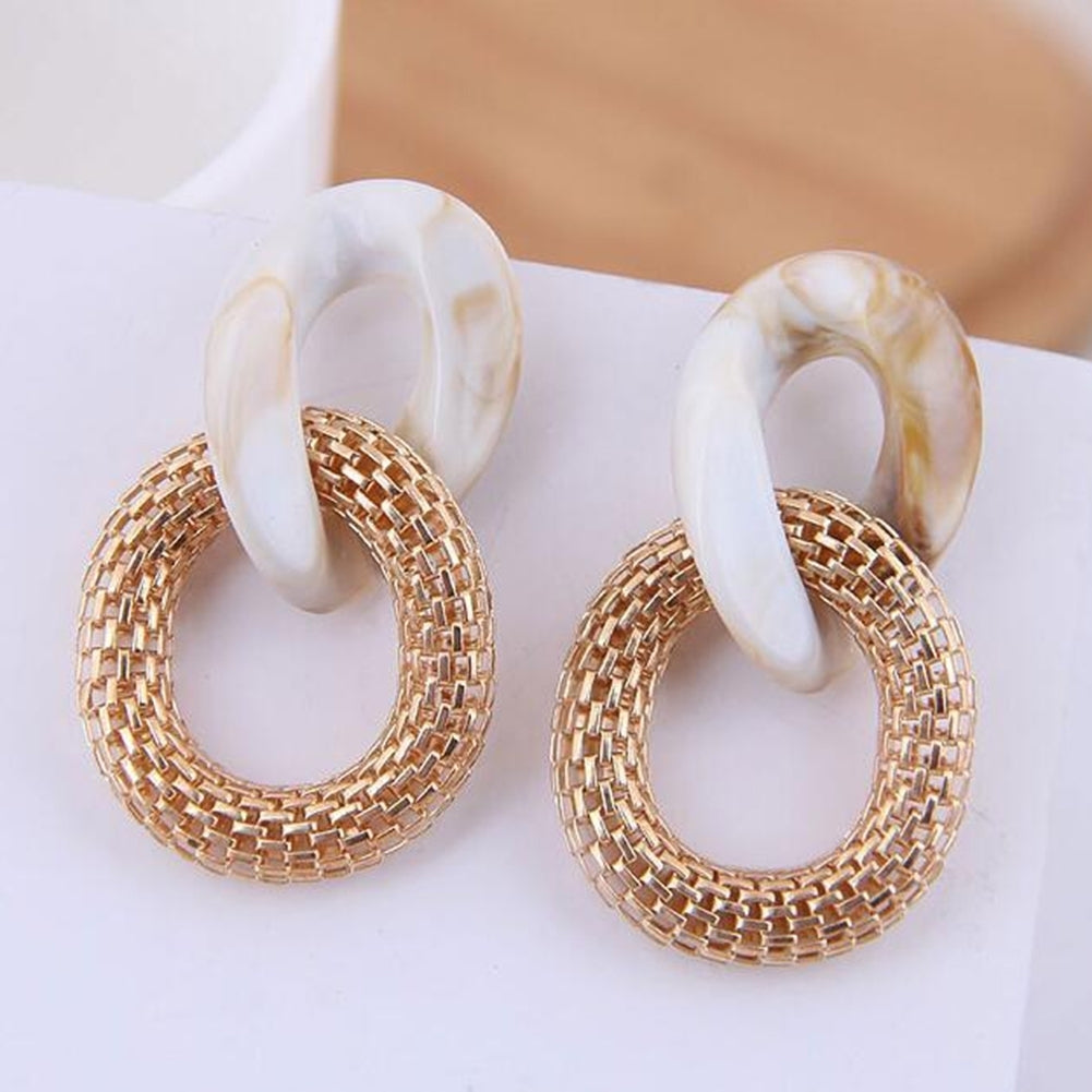 Women Fashion Acrylic Mesh Linked Circle Pendant Stud Earrings Party Jewelry Image 11