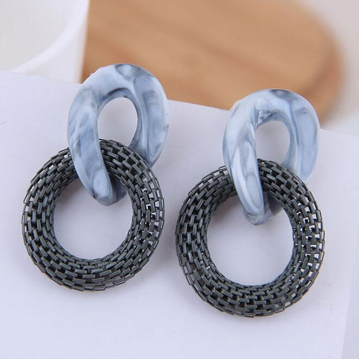 Women Fashion Acrylic Mesh Linked Circle Pendant Stud Earrings Party Jewelry Image 12