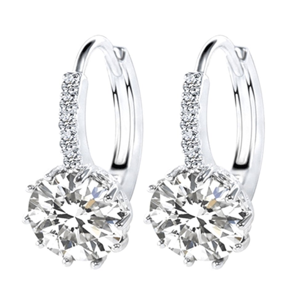 Women Round Cubic Zirconia Inlaid Stud Earrings Wedding Engagement Jewelry Gift Image 1