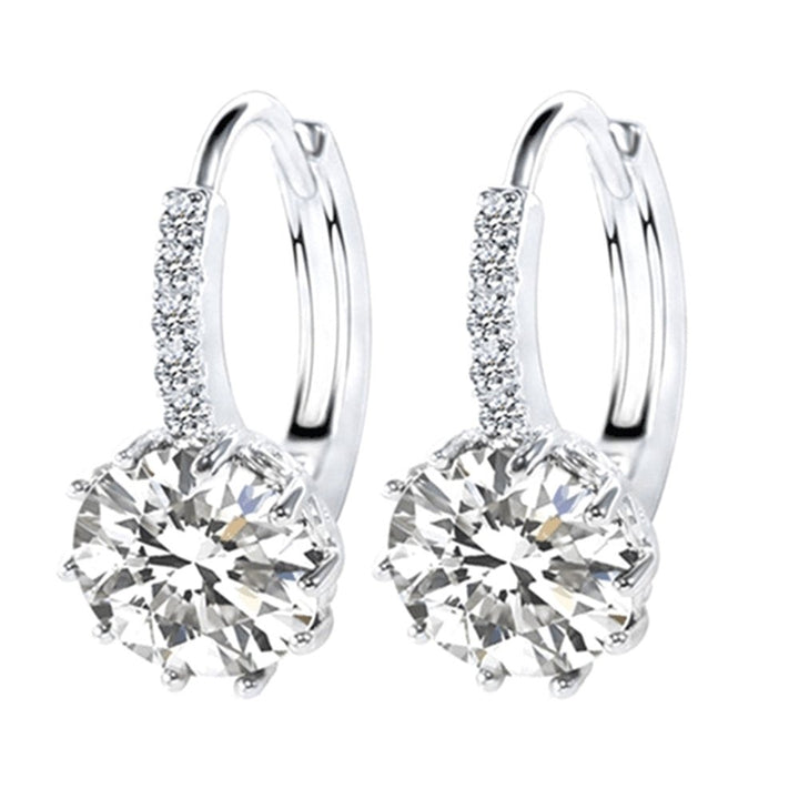 Women Round Cubic Zirconia Inlaid Stud Earrings Wedding Engagement Jewelry Gift Image 1