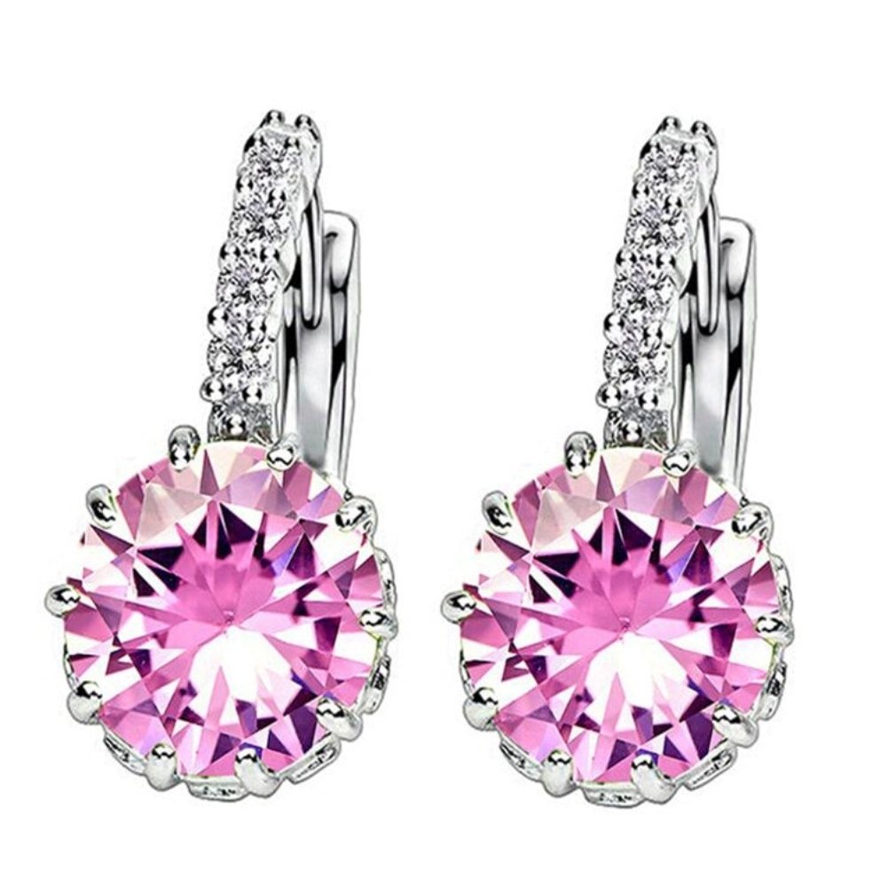 Women Round Cubic Zirconia Inlaid Stud Earrings Wedding Engagement Jewelry Gift Image 1