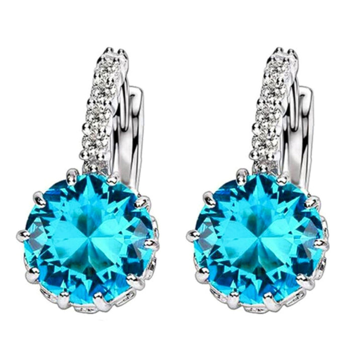 Women Round Cubic Zirconia Inlaid Stud Earrings Wedding Engagement Jewelry Gift Image 9