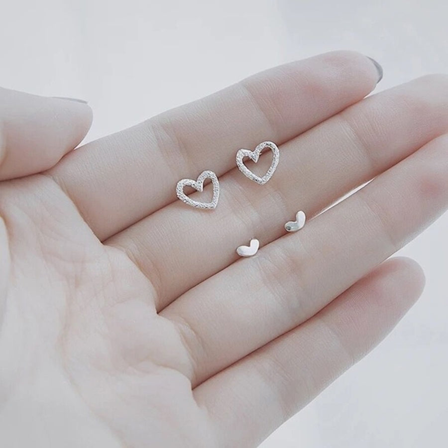 Sweet Women Sliver Plated Hollow Love Heart Stud Earrings Wedding Jewelry Gift Image 1