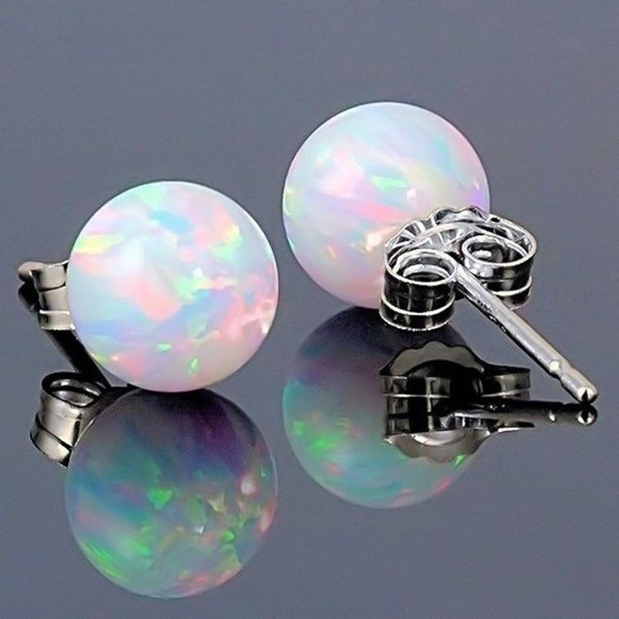 Fashion Ladies Round Faux Fire Opal Ear Stud Earrings Piercing Jewelry Gift Image 1