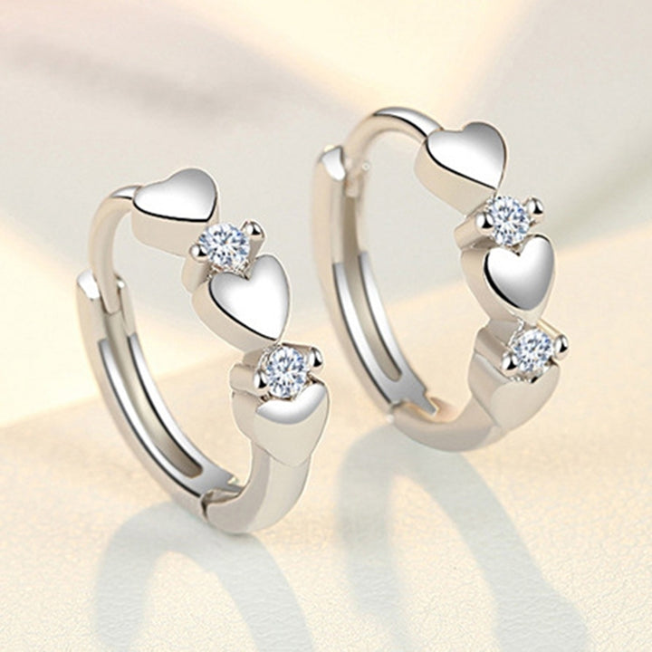 Fashion Party Women Bling Cubic Zirconia Inlaid Heart Huggie Earrings Jewelry Image 1