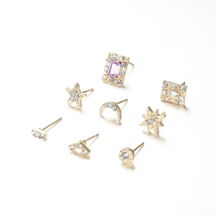 7Pairs Women Rhinestone Inlaid Sun Star Moon Stud Earrings Jewelry Gift Image 6