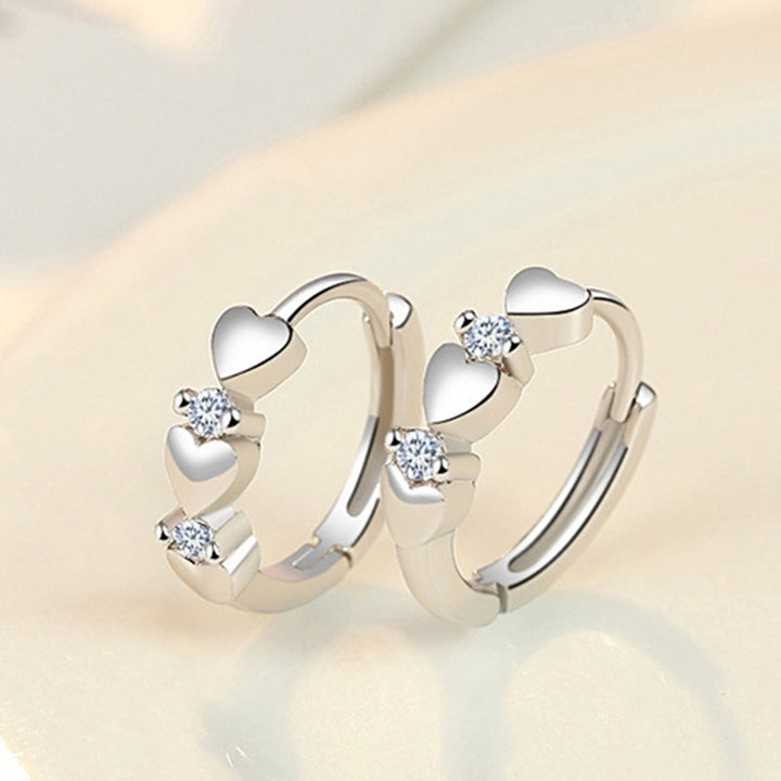 Fashion Party Women Bling Cubic Zirconia Inlaid Heart Huggie Earrings Jewelry Image 2