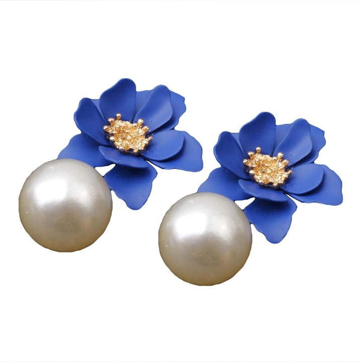 Sweet Women Faux Pearl Dangle Resin Flower Stud Earrings Summer Jewelry Gift Image 3