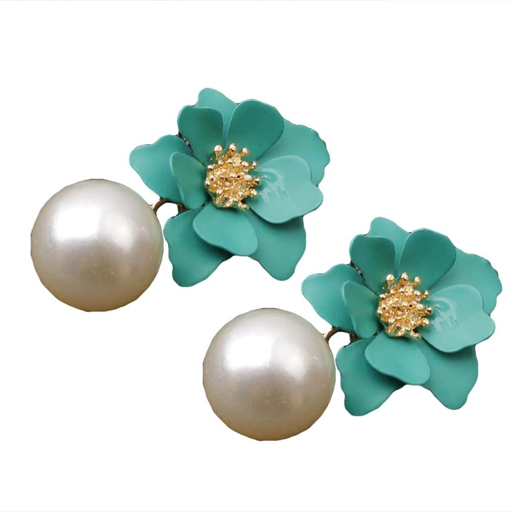 Sweet Women Faux Pearl Dangle Resin Flower Stud Earrings Summer Jewelry Gift Image 4