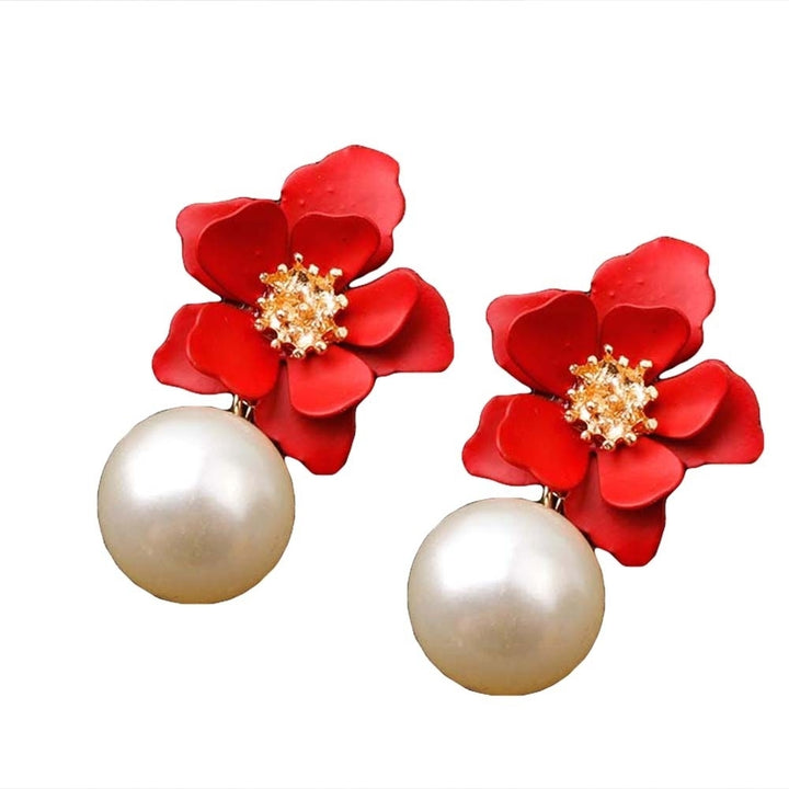 Sweet Women Faux Pearl Dangle Resin Flower Stud Earrings Summer Jewelry Gift Image 6