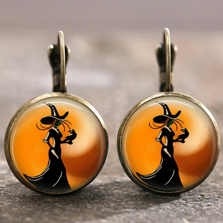 1 Pair Halloween Party Witch Glass Cabochon Lever Back Earrings Women Jewelry Image 1