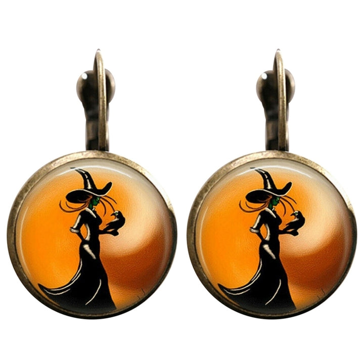 1 Pair Halloween Party Witch Glass Cabochon Lever Back Earrings Women Jewelry Image 2