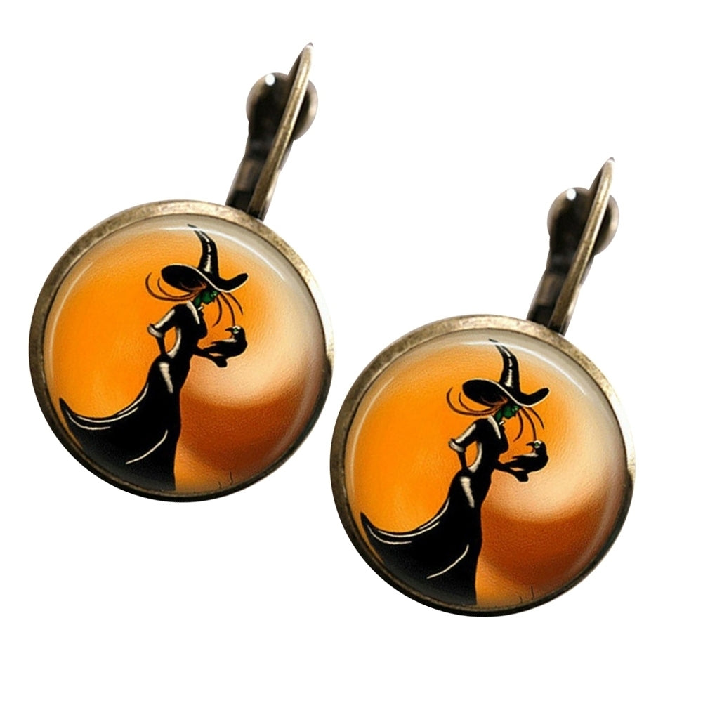 1 Pair Halloween Party Witch Glass Cabochon Lever Back Earrings Women Jewelry Image 3