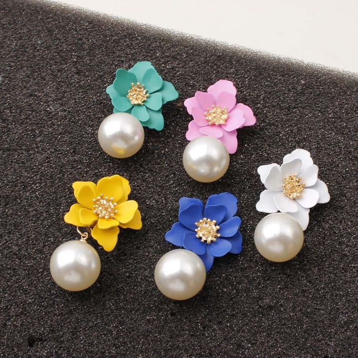 Sweet Women Faux Pearl Dangle Resin Flower Stud Earrings Summer Jewelry Gift Image 9