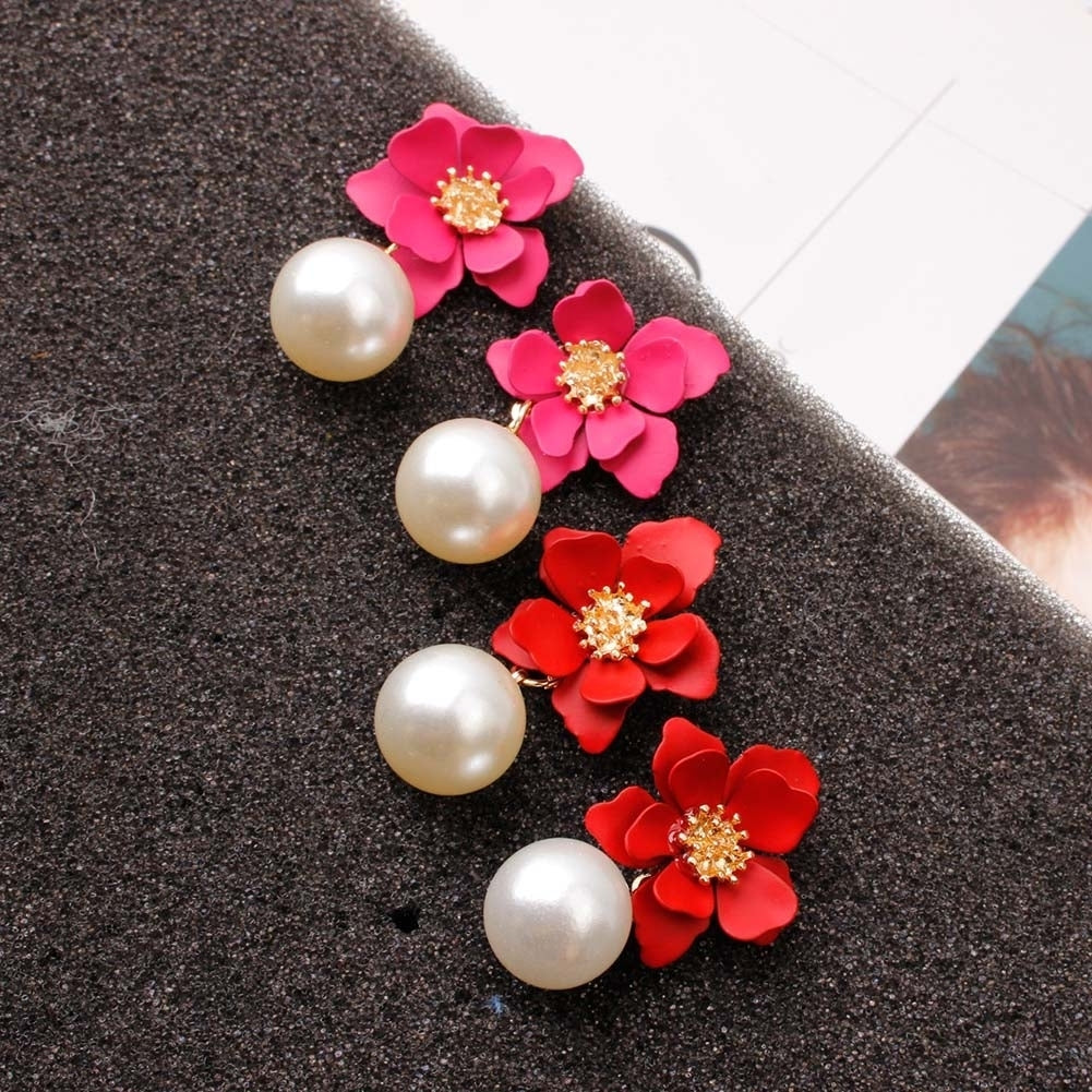 Sweet Women Faux Pearl Dangle Resin Flower Stud Earrings Summer Jewelry Gift Image 10