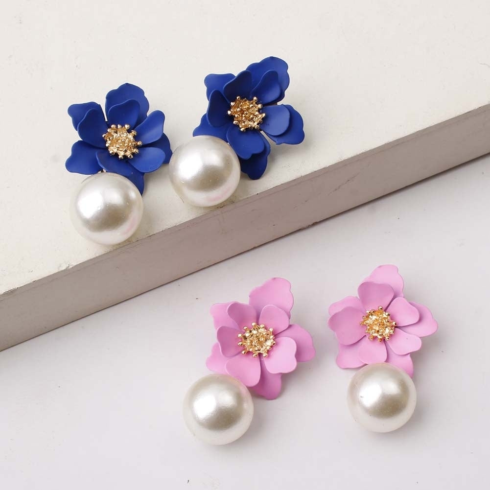 Sweet Women Faux Pearl Dangle Resin Flower Stud Earrings Summer Jewelry Gift Image 11