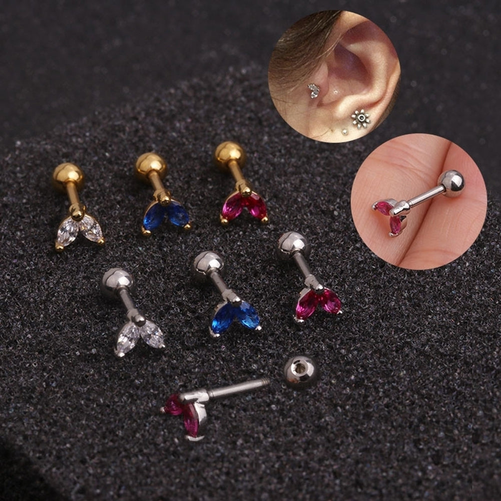 1Pc Women Cubic Zirconia Inlaid Leaf Stud Earring Barbell Cartilage Jewelry Gift Image 1