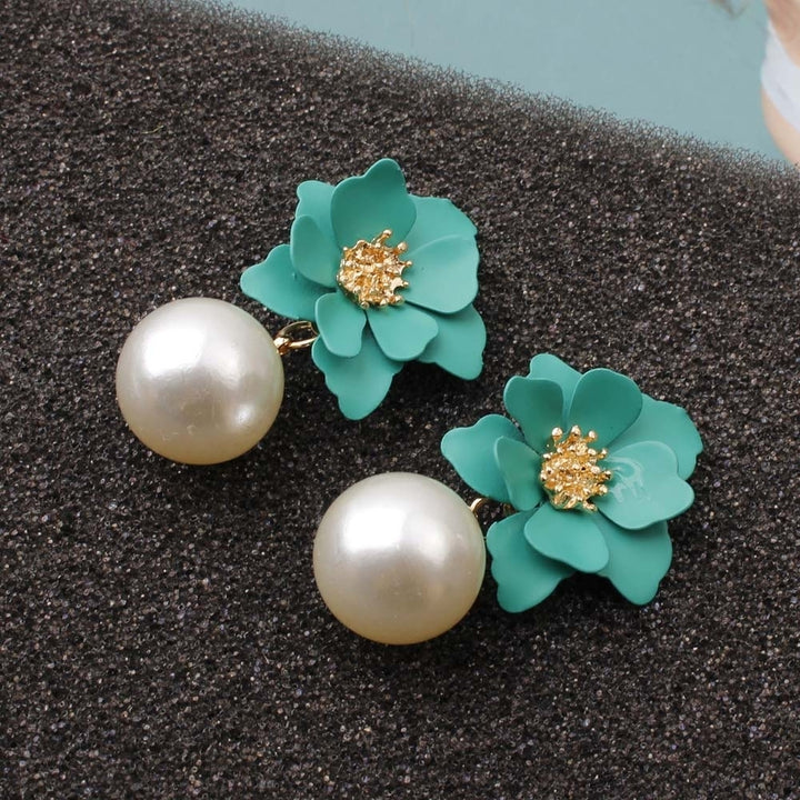 Sweet Women Faux Pearl Dangle Resin Flower Stud Earrings Summer Jewelry Gift Image 12