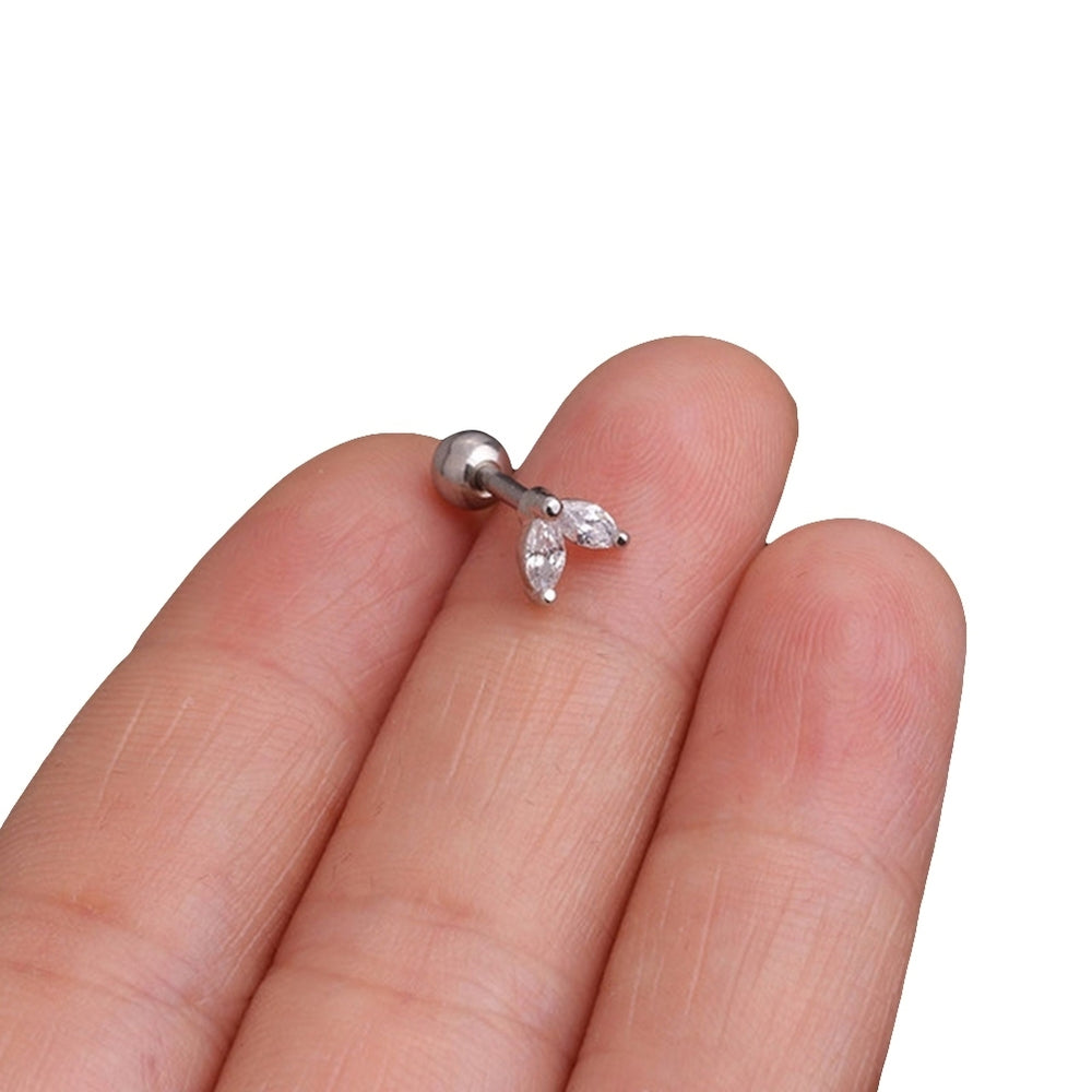 1Pc Women Cubic Zirconia Inlaid Leaf Stud Earring Barbell Cartilage Jewelry Gift Image 2