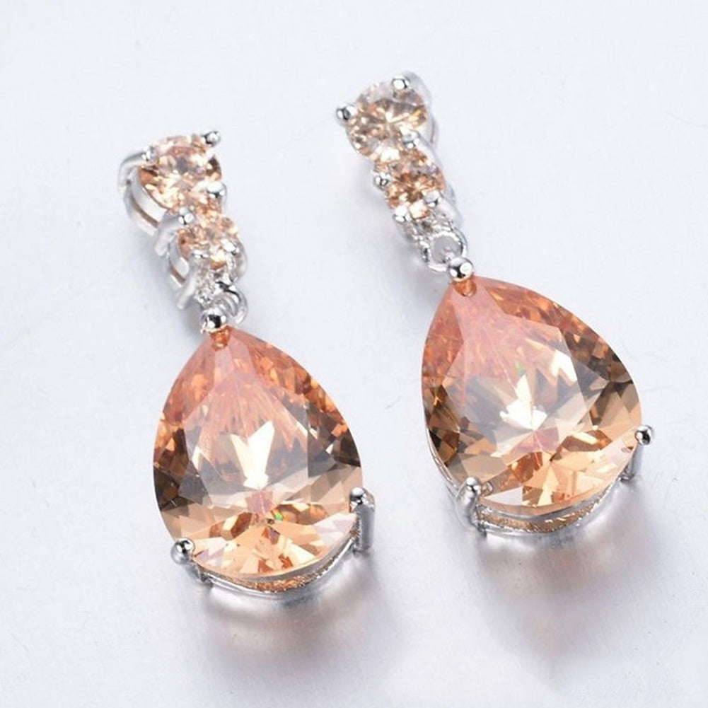 Fashion Women Teardrop Cubic Zirconia Inlaid Dangle Stud Earrings Jewelry Gift Image 1