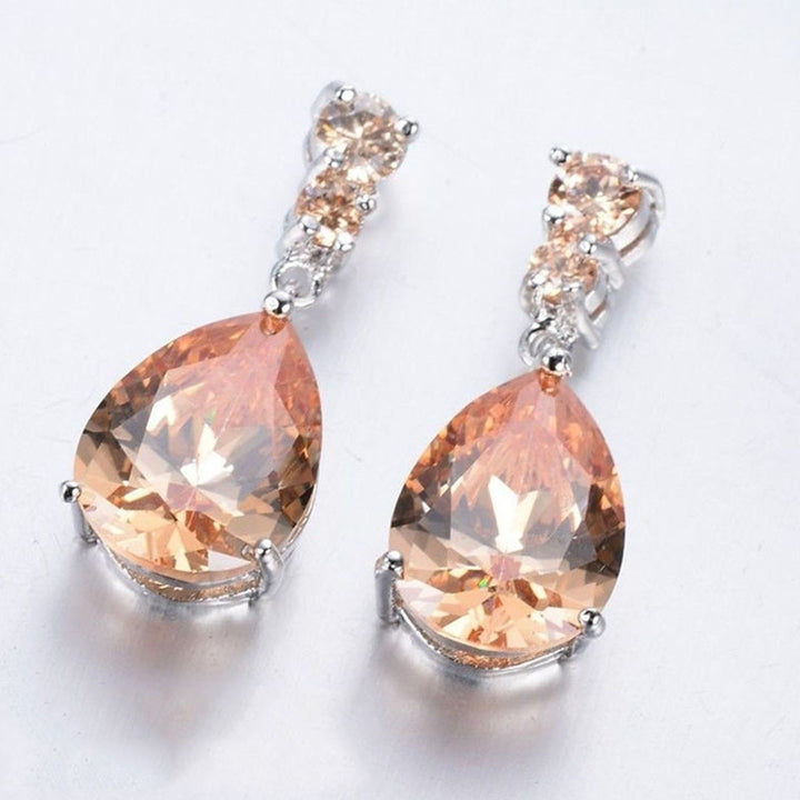 Fashion Women Teardrop Cubic Zirconia Inlaid Dangle Stud Earrings Jewelry Gift Image 2