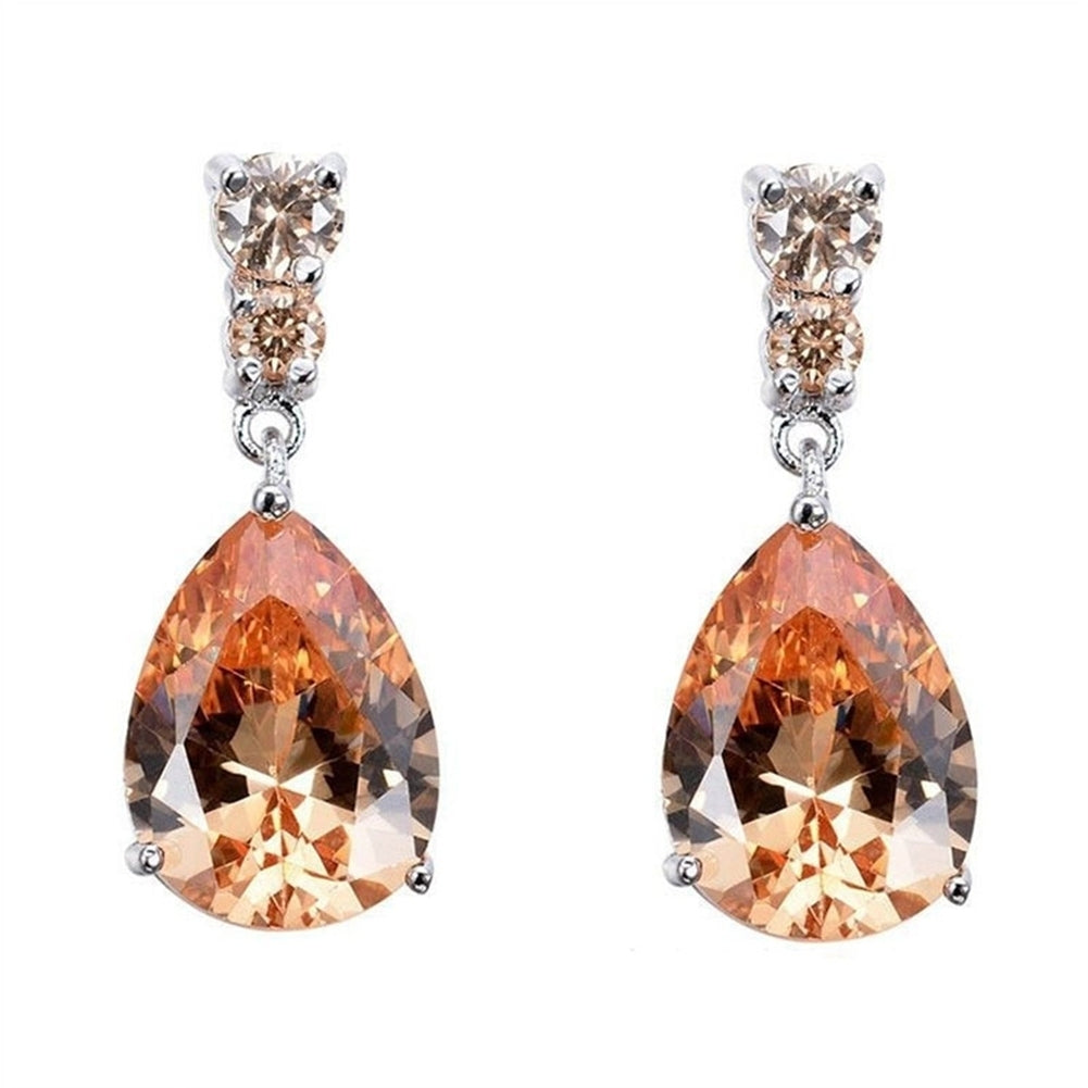 Fashion Women Teardrop Cubic Zirconia Inlaid Dangle Stud Earrings Jewelry Gift Image 3