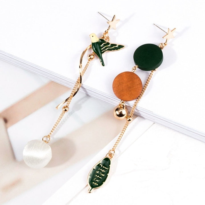 Fashion Women Long Tassel Leaf Bird Asymmetric Dangle Stud Earrings Jewelry Image 4