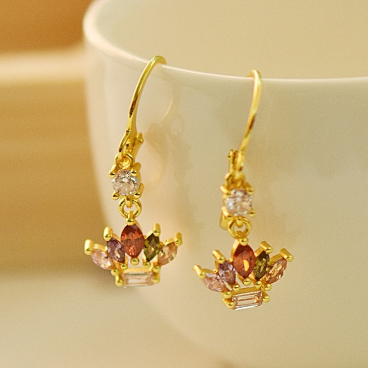 Women Multicolor Rhinestone Inlaid Crown Dangle Leverback Earrings Jewelry Gift Image 4