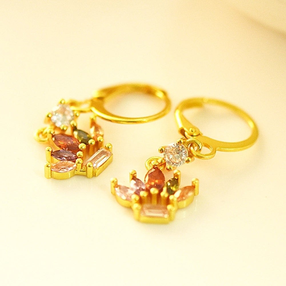 Women Multicolor Rhinestone Inlaid Crown Dangle Leverback Earrings Jewelry Gift Image 6