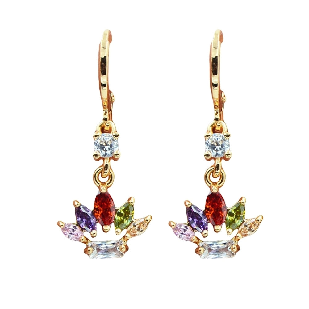 Women Multicolor Rhinestone Inlaid Crown Dangle Leverback Earrings Jewelry Gift Image 7