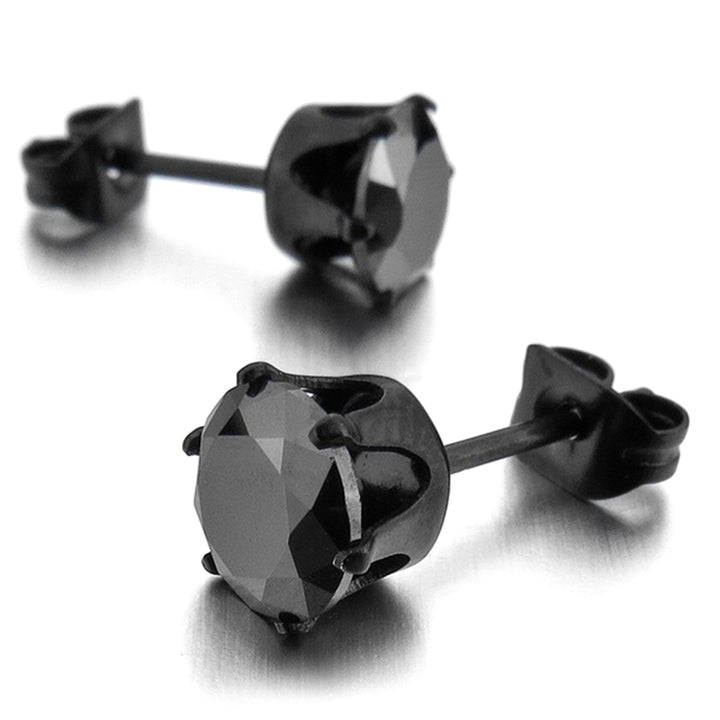 1Pc Punk Men Women 6/8mm Black Six Claw Cubic Zirconia Stud Earrings Jewelry Image 1