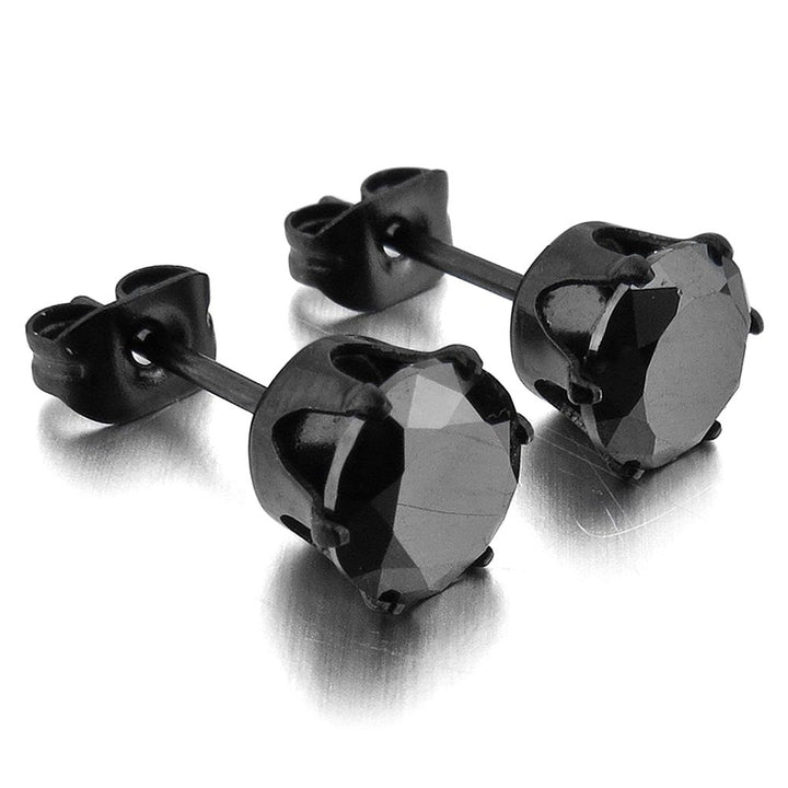 1Pc Punk Men Women 6/8mm Black Six Claw Cubic Zirconia Stud Earrings Jewelry Image 2