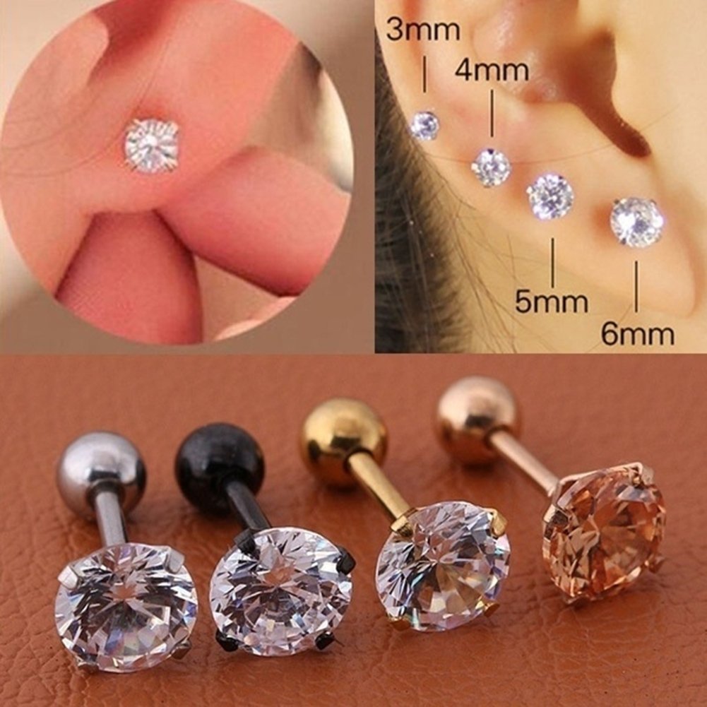 1Pc Unisex Cubic Zirconia Inlaid Titanium Steel Stud Earring Cartilage Jewelry Image 1