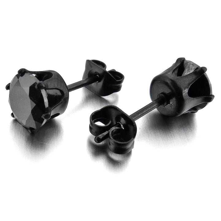 1Pc Punk Men Women 6/8mm Black Six Claw Cubic Zirconia Stud Earrings Jewelry Image 3