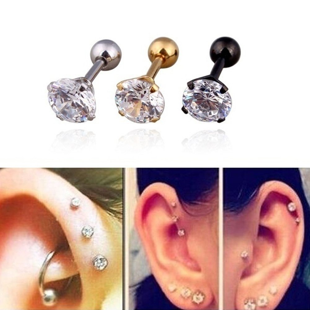 1Pc Unisex Cubic Zirconia Inlaid Titanium Steel Stud Earring Cartilage Jewelry Image 6