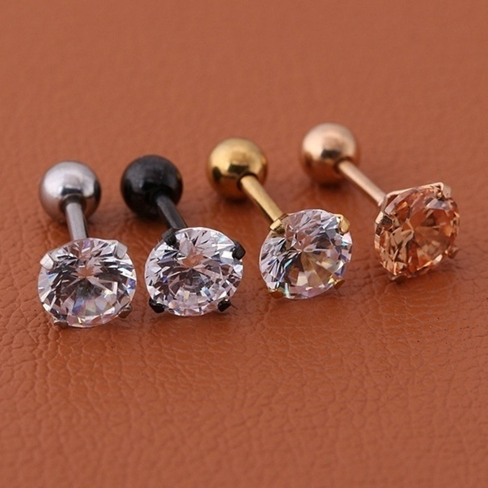 1Pc Unisex Cubic Zirconia Inlaid Titanium Steel Stud Earring Cartilage Jewelry Image 7