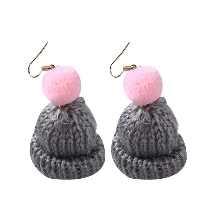 Sweet Women Pompom Beanie Hat Dangle Clip Hook Earrings Christmas Jewelry Gift Image 2