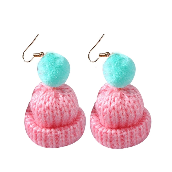 Sweet Women Pompom Beanie Hat Dangle Clip Hook Earrings Christmas Jewelry Gift Image 4