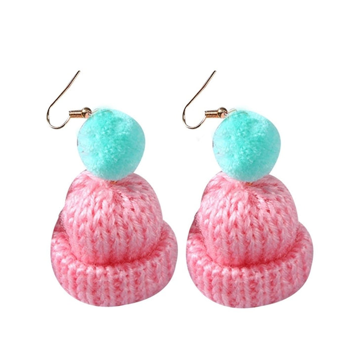 Sweet Women Pompom Beanie Hat Dangle Clip Hook Earrings Christmas Jewelry Gift Image 1