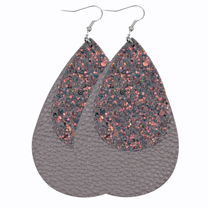 Glitter Sequins Teardrop Faux Leather Drop Dangle Statement Women Hook Earrings Image 4