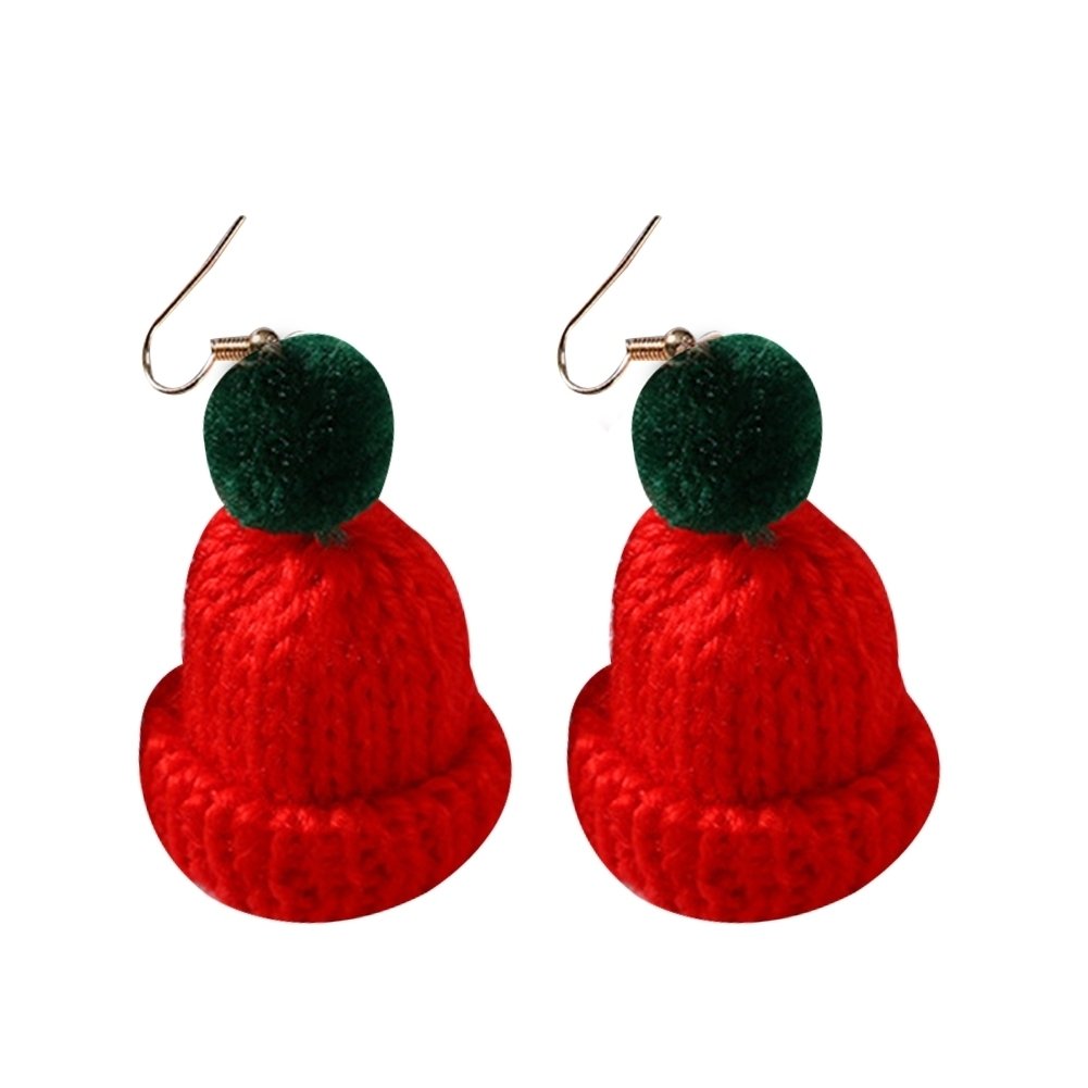 Sweet Women Pompom Beanie Hat Dangle Clip Hook Earrings Christmas Jewelry Gift Image 4